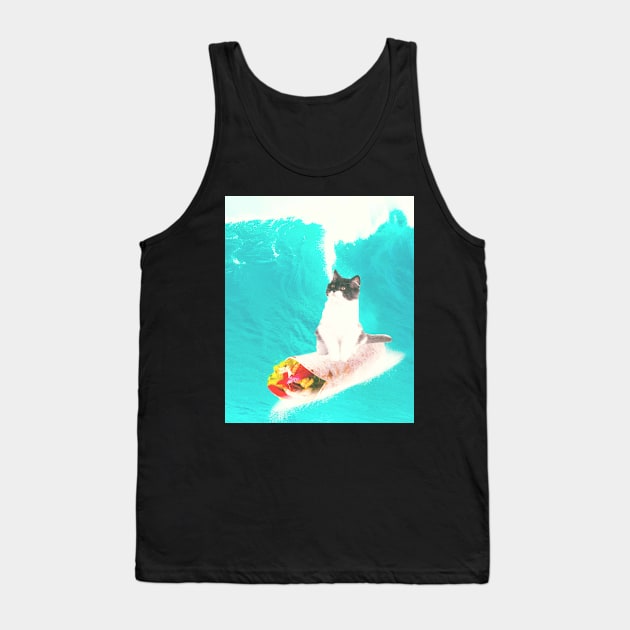 Kitty Cat Surfing Burrito Tank Top by Random Galaxy